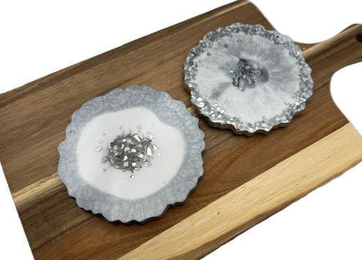 Frosted Silver Geode Coaster Set - Set of 2
