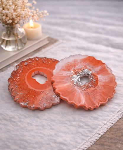 Coral Flame Geode Coaster Set - Set of 2
