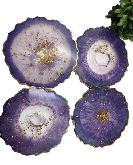 Amethyst Glow Geode Coaster Set - Set of 4