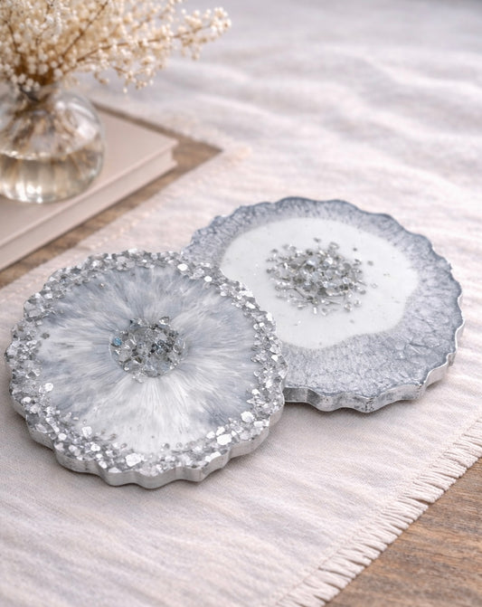 Frosted Silver Geode Coaster Set - Set of 2