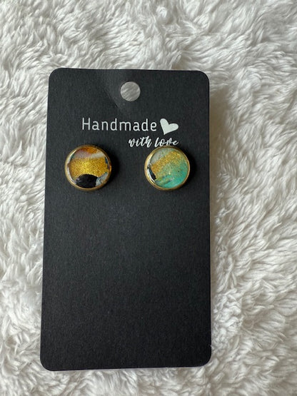 Gold/Teal/Pearl/Black Studs