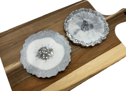 Frosted Silver Geode Coaster Set - Set of 2