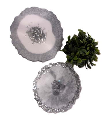 Frosted Silver Geode Coaster Set - Set of 2