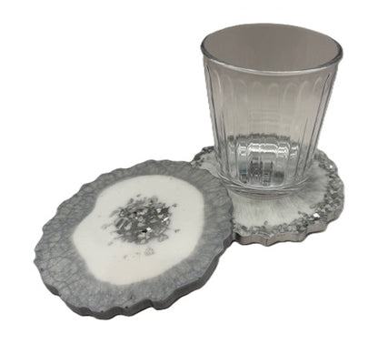 Frosted Silver Geode Coaster Set - Set of 2