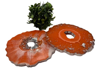 Coral Flame Geode Coaster Set - Set of 2
