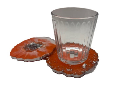 Coral Flame Geode Coaster Set - Set of 2