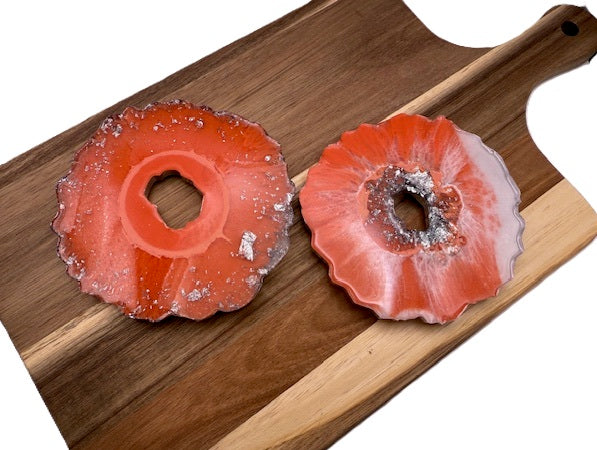 Coral Flame Geode Coaster Set - Set of 2