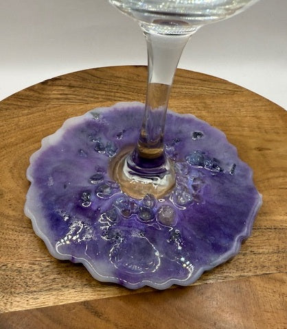 Lavender Bloom Resin Bottom Wine Glass - Oversized Base