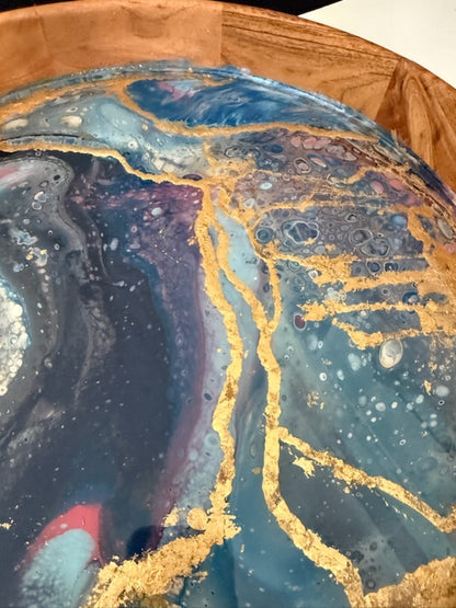 Starlit Tide - Resin Art Wood Serving Tray (16")