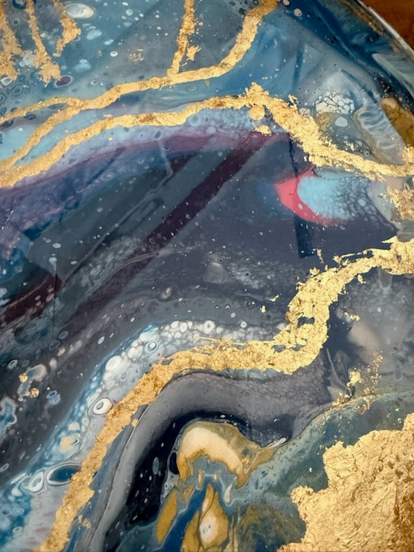 Starlit Tide - Resin Art Wood Serving Tray (16")