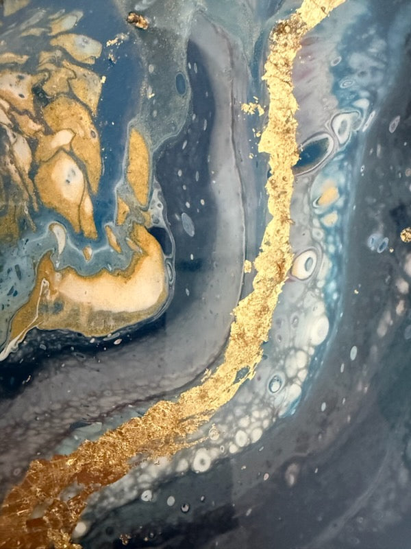 Starlit Tide - Resin Art Wood Serving Tray (16")