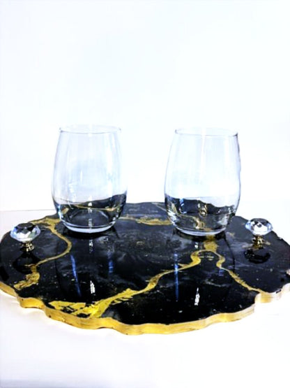13" Black and Gold Resin Tray